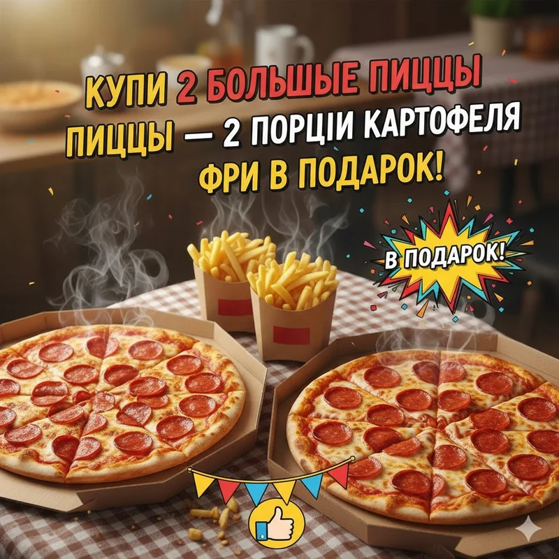 Двойная пицца — двойной бонус!